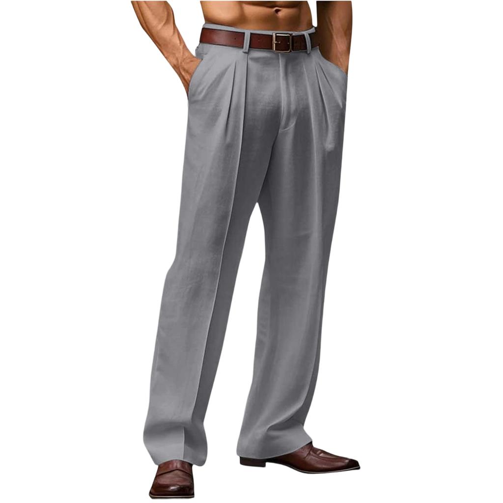 Pantaloni da uomo alla moda in lino traspiranti a gamba dritta - Pantaloni larghi casual da esterno