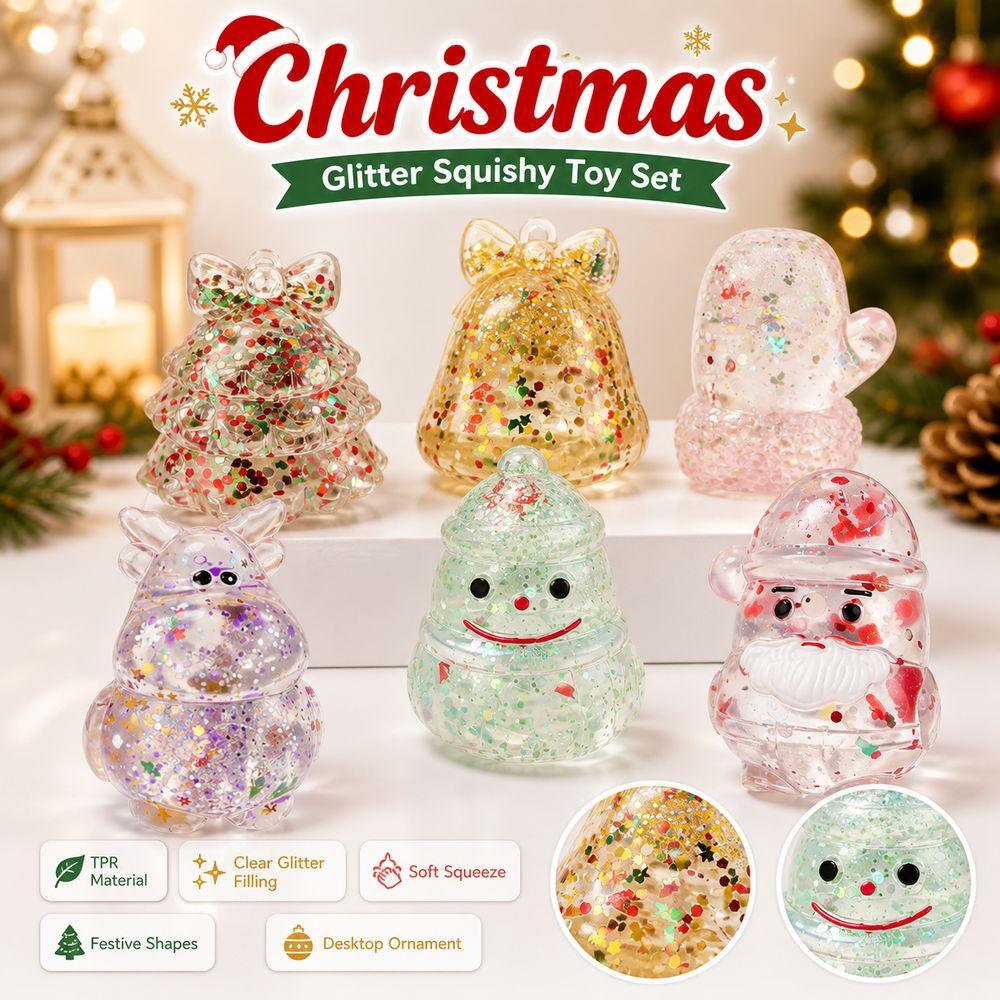 Multicolor Glitter Stress Relief Toy TPR Christmas Squishy Ornament Christmas Celebration
