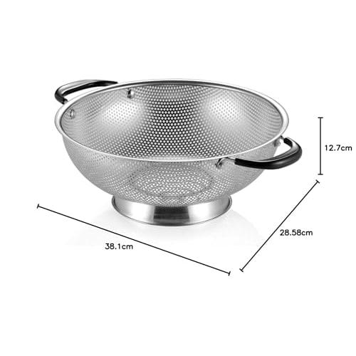 Tiawudi 18/8 Stainless Steel Colander, Easy-Grip Micro-Perforated 5-Quart Colander with Riveted and Heat-Resistant Handle, BPA-Free, Ideal for Pasta,