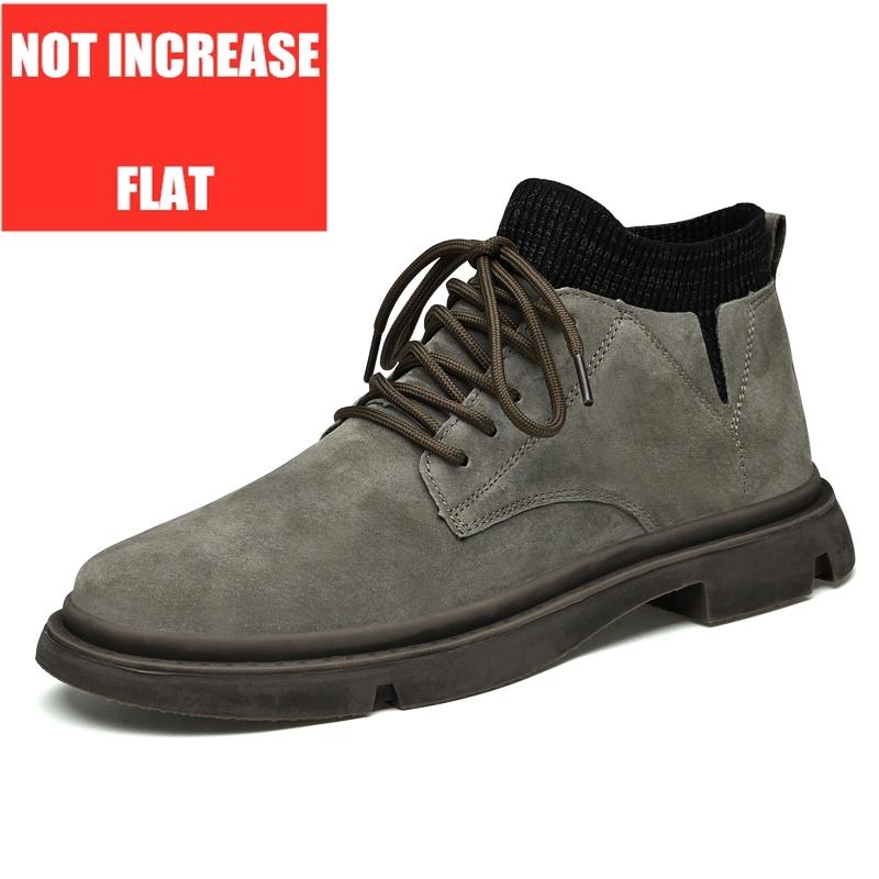 

Fashion Flat/5cm Elevator Ankle Boots Men Leather Shoes Casual Outdoor Platform Height Increase Boots Fashion Designer Luxury Sneakers 38