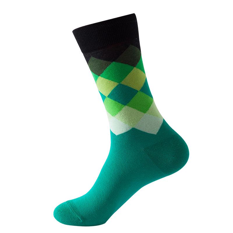 European & American Style Women's Mid-Calf Socks with Diamond Pattern - Fashionable and Trendy