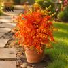 Artificial Autumn Pumpkin Trees Flowers Bouquet, Maple Leaf/Morning Glory/Camellia Eucalyptus Ground Stake, Waterproof Reusable Fall Garden