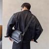 Unisex Loose Lapel PU Leather Motorcycle Jacket - Spring/Autumn Matte Litchi Texture Short Coat