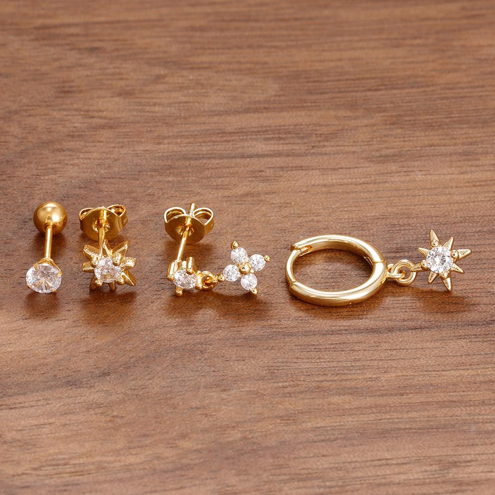 New Arrival Stainless Steel Crystal Zirconia Star Earrings Set For Women Girls Teens Temperament Stud Earrings Lady Jewelry Gift
