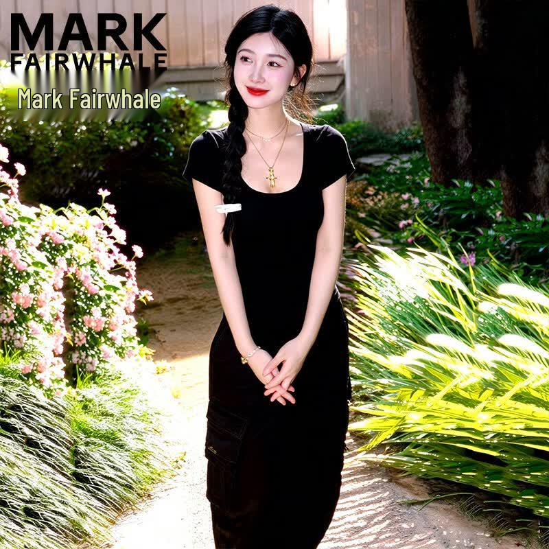 MARK FAIRWHALE Women's U-Neck Slim Fit Short Sleeve Top