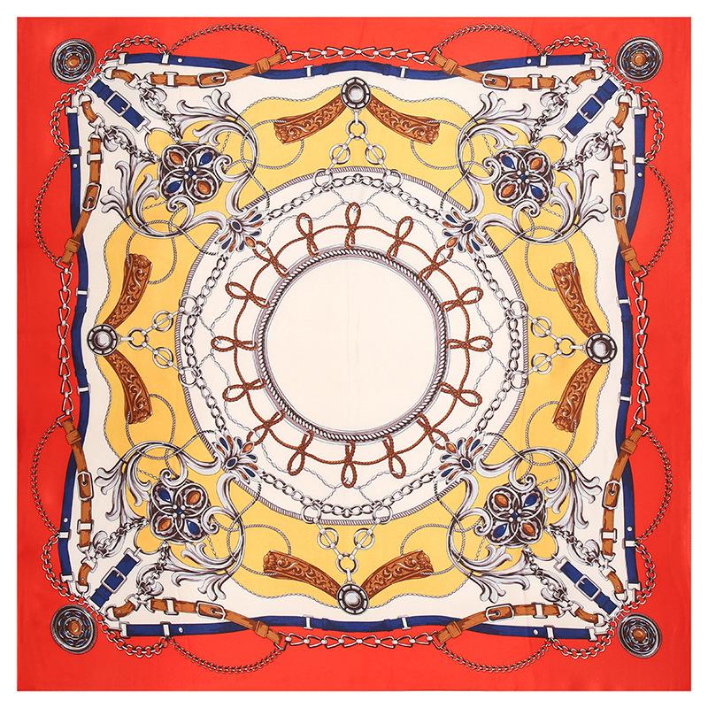 90*90Cm Luxury Chain Silk Square Scarf Woman Bandana Satin Hair Wrap Neckerchief Headband Foulard Hijab Bandana Hair Accessories