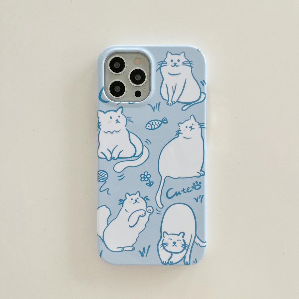 New 2022 High Quality Blue Cute Cats Fish Pc Hard Cover For Iphone X Xr 11 12 Pro Max 13 Promax Xsmax Phone Case Protector Capa