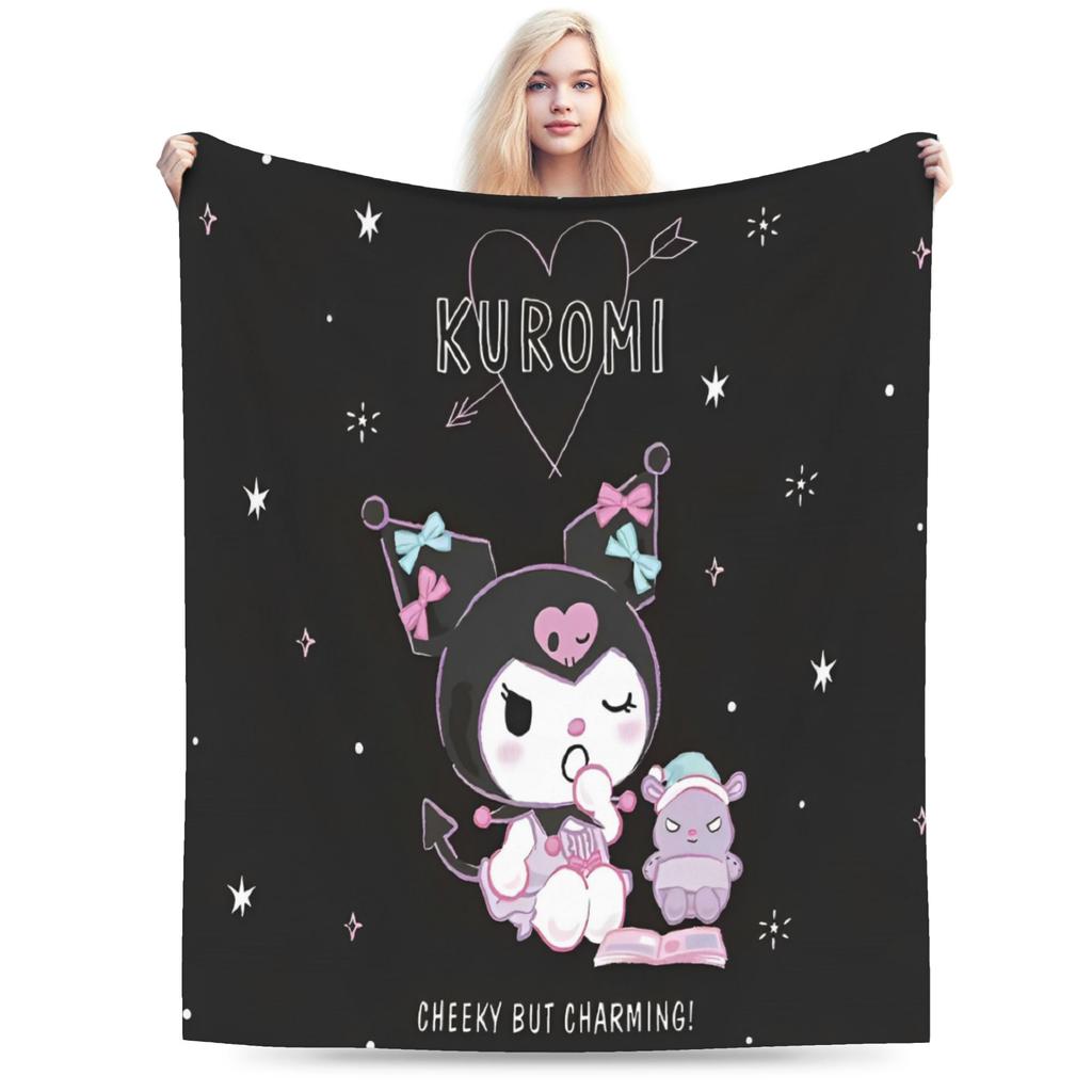 Cartoon Cool Cute Kuromi Fleece Throw Blanket Blanket for Home Outdoor Super Soft Bed Rug
