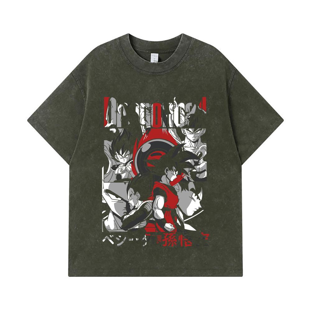 

275 GSM Washed T-shirts 100% Cotton Dragon Ball V36 Goku Vegeta Print Unisex Heavy Cotton T Shirt S