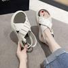 2024 Summer New Thick-soled Wrinkled Roman Shoes Fashion Versatile Open-toed Women Sandals Internet Celebrity Beach Shoes Tide