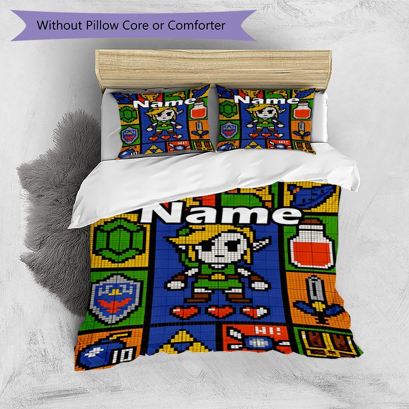 3pcs Duvet Cover Set (1*Duvet Cover + 2*Pillowcase, Without Core), Custom Name The Legend of Zelda Pattern Bedding Set, Home Bedroom Decor Gift