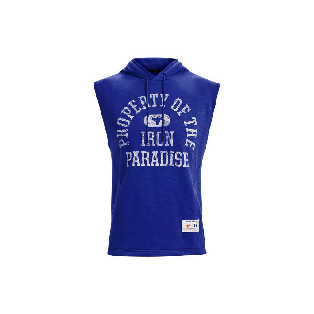 Under Armour Project Rock Graphic Fleece Sleeveless Hoodie Vest Men Tops Blue 1367034-400