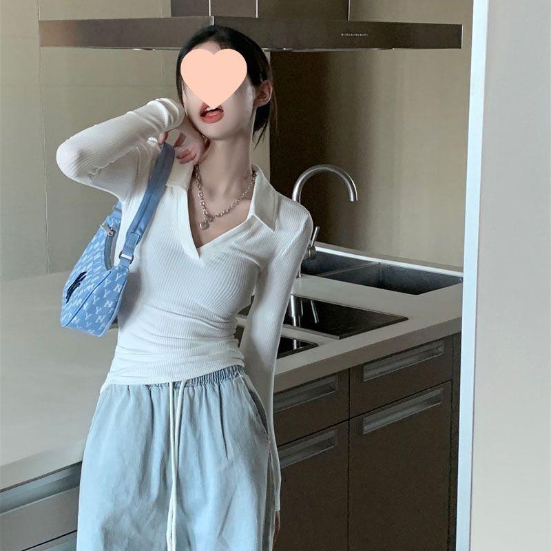 Spicy Girl Slimming Long Sleeve Polo Shirt – Pure Desire Style Fashionable Spring/Summer Top for Women