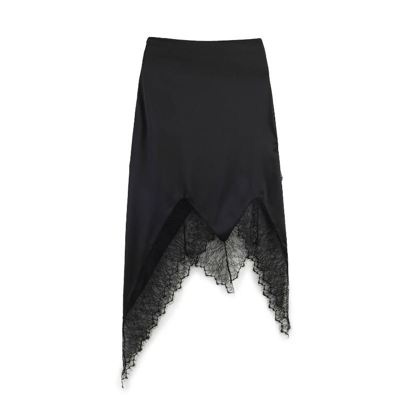 Women High Waist Lace Patchwork Irregular Midi Fashion Skirt