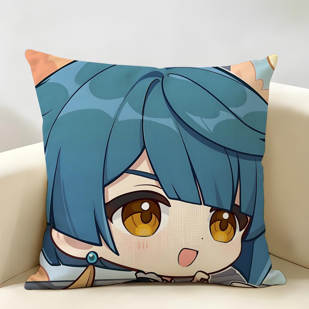 Xingqiu Genshin Impact Cushion Cover Natural Linen Organic Fabric DoubleSided Printing Room Sofa Decor Pillow Case