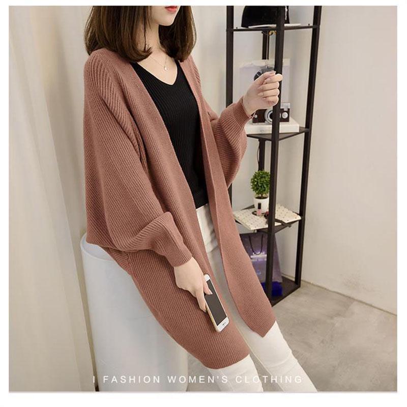Spring and Autumn Women's Mid-length Knitted Cardigan Coat Loose with V-neck Top