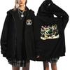 Mens Oversized Hooded Zip-Up Sweatshirt With One Piece Anime Print Plus Size Fleece-Lined Casual Jacket Fall
