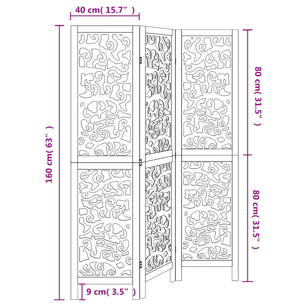 3 Piece Room Divider White Solid Paulownia Wood