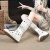 Fashion Women's Bohemian Leather Boots 6cm Heel Hollow out High-Cut Breathable Slimming Western Cowboy Boots Retro Style