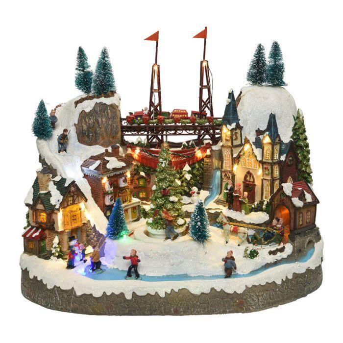 Objet Décoratif - LUMINEO - VILLE DE NOËL - 25,5x39x31,5cm - Multicolore - Avec Musique