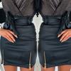 Dámská Módní Jednobarevná Vysoký Pas Pásek Imitace Kůže Bodycon Zipy Mini Sukně