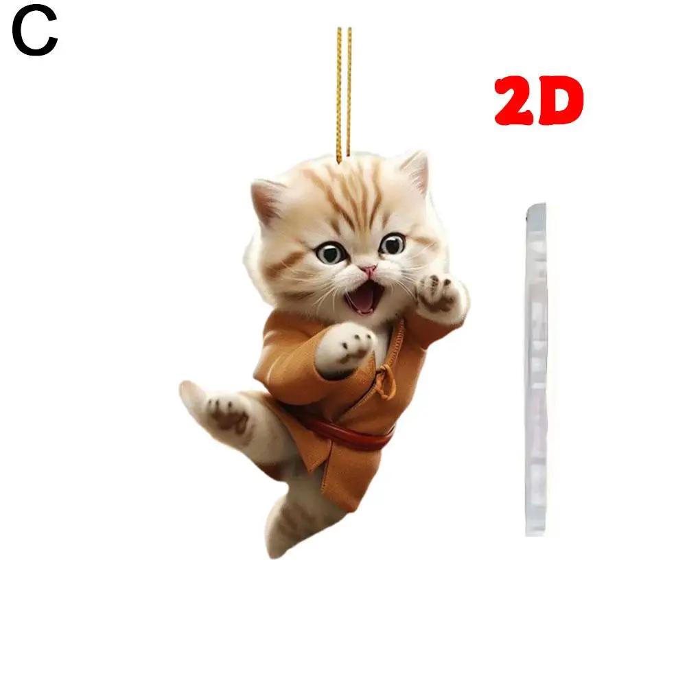 Car Pendant Kung Fu Cat Christmas Home Christmas Tree Flat Acrylic Pendant Anime Interior Car Decorations Accessories A7B7