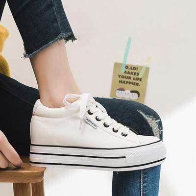 Damen Canvas Schuhe Plateau Sneakers Schnürschuhe Keilabsatz Chunky Casual Trainers Mode Übergröße