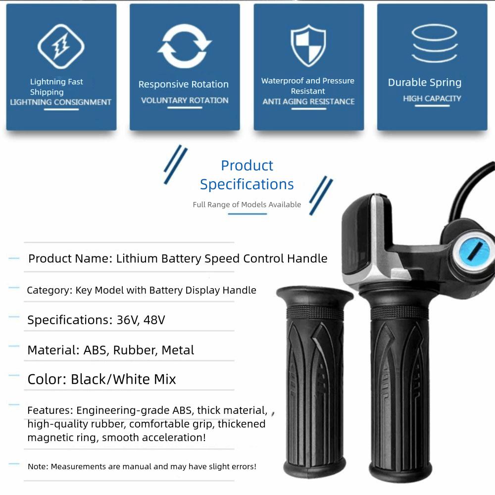 36V 48V Electric Bike Throttle Power Indicator LCD Display Scooter Throttle Grip Key Lock Speed Control Throttle Accelerator