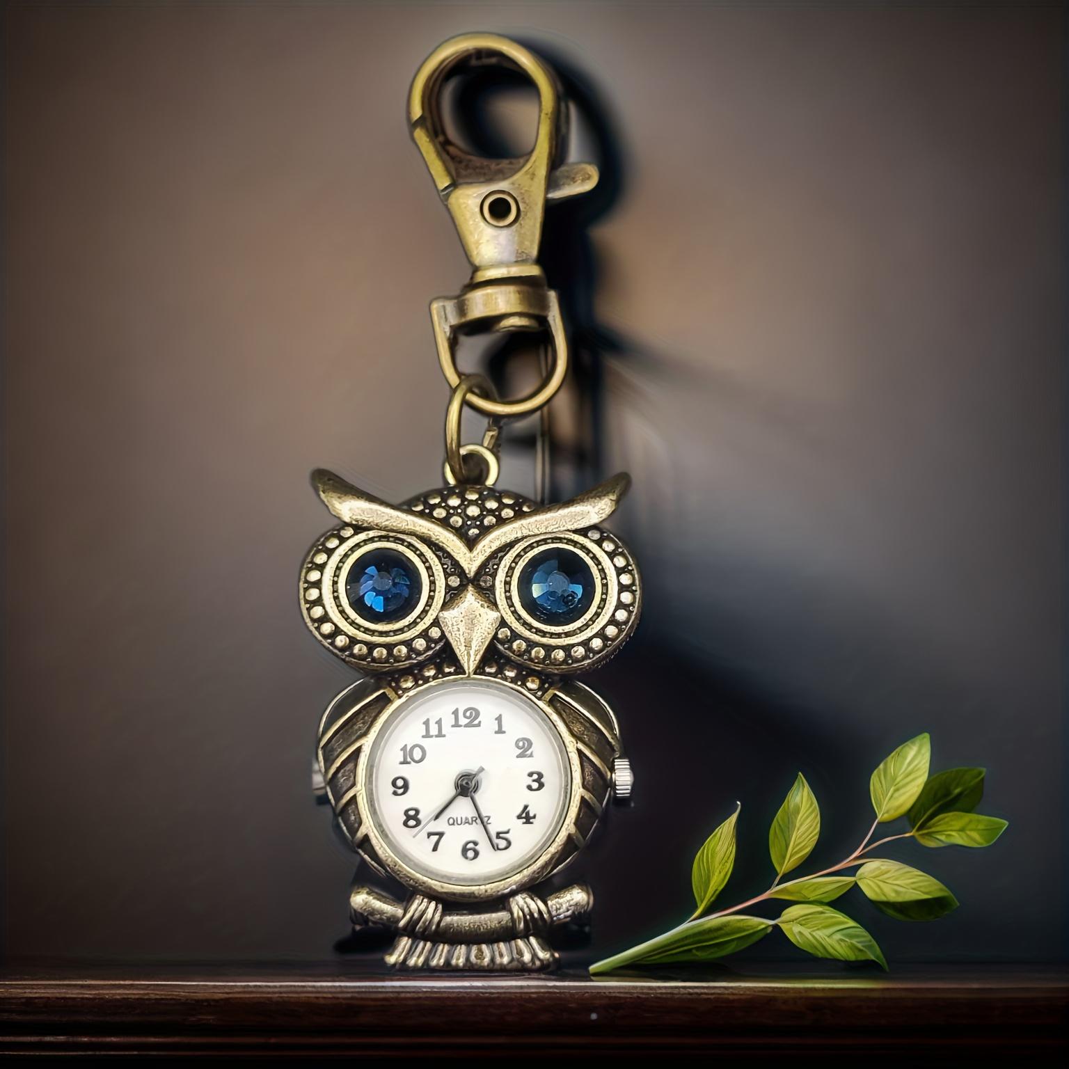 

Vintage Noble Owl with Diamond Keychain Watch Hanging Watch Quartz Watch Men s and Women s Keychains коричневий