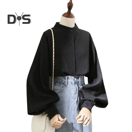 Dámská košile stojánek s límečkem Lucerna s dlouhým rukávem jednobarevná košile volného střihu jednořadá kancelářská dámská košile