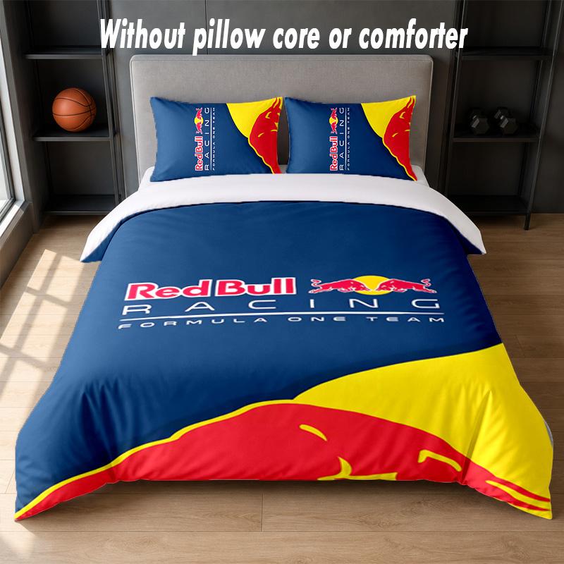 Red Bull Racing Design Bett Bettwäsche Set 1 Bettbezug + 2 Kissenbezüge Weich Atmungsaktiv Haushalt Bettwäsche