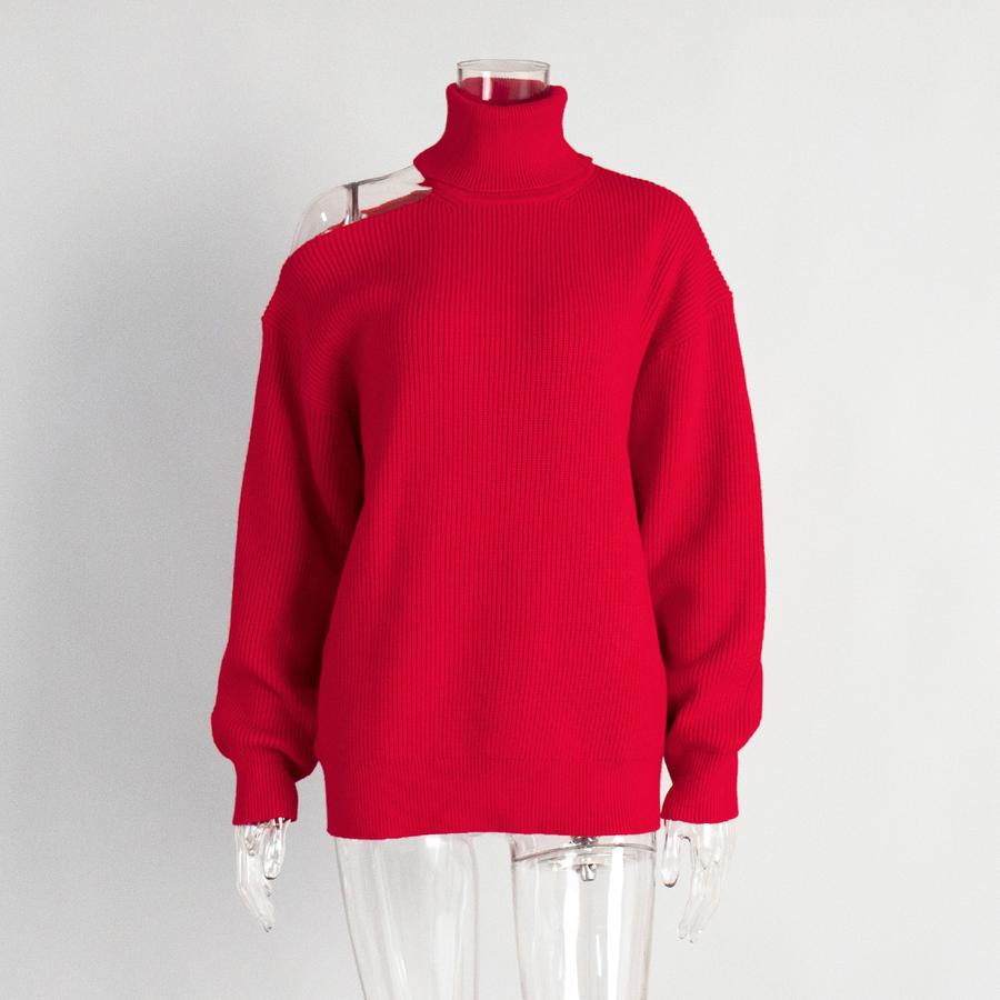 High Neck Off-Shoulder Sweater Women's Autumn Winter Ins Style Matching Knit Sweater Loose Pullover