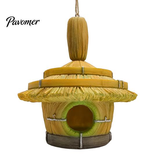 Easy To Install Bird House Thatched Hut House, Decorative Resin Weatherproof Small Animal for Trees Hanging Shelter Outdoor Garden Backyard