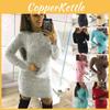 Women's Fluffy Long Sleeve Sweater Top Cozy Bodycon Mini Jumper Dress Blouse