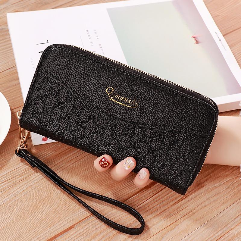 Fashionable Lychee Patterned Multi Slot Mobile Phone Bag with Double Zipper Wallet for Women