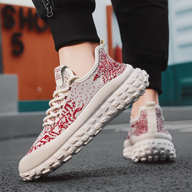

Summer men s shoes 2025 new fly-woven mesh sports shoes breathable niche thick-soled lightweight trendy fashion casual shoes 44 бежевый