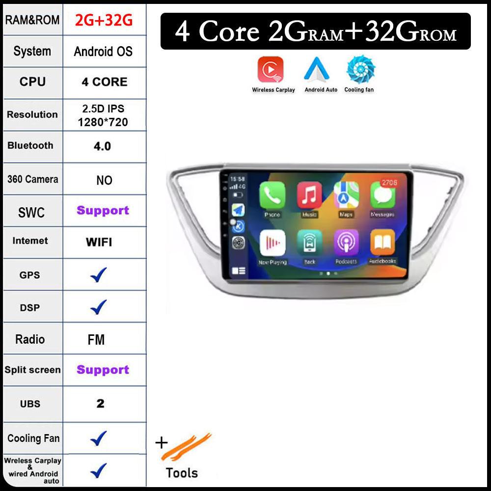 

9-дюймовый Android 14 для Hyundai Solaris Verna 2016-2020 Автомобильный радиоприемник Мультимедиа Видеоплеер Carplay Autoraido GPS Навигация BT WIFI