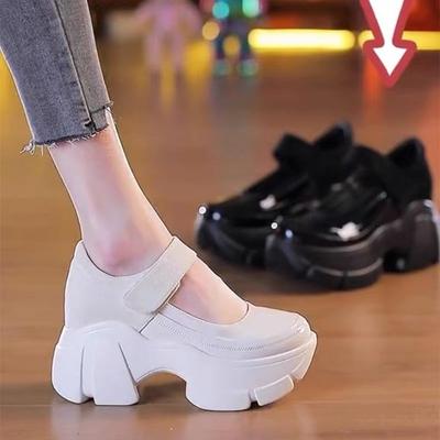 Mary Jane Schuhe Damen Frühling 2025 neue französische Einzelschuhe runde Spitze Plateau kleine Lederschuhe hoher Absatz flacher Ausschnitt Muffin-Schuhe