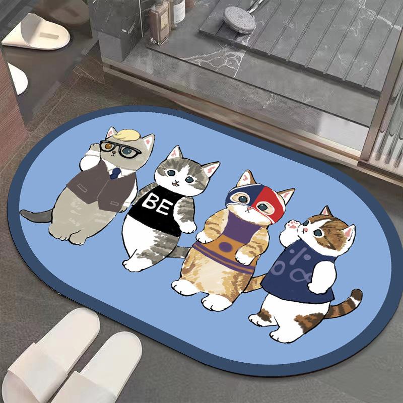 Cartoon Cute Cat Diatom Mud Floor Mat Bathroom Toilet Door Water Absorption Non-slip Foot Mat Quick Drying Door Mat