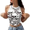 Halloween women's top new skull digital printing sleeveless off-the-shoulder short vest women's clothing