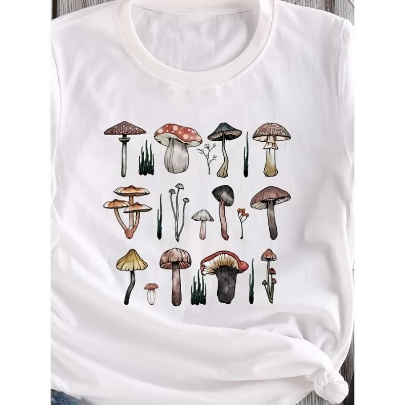 Dream The Mushroom Cute Women'S T Shirt Harajuku Vintage 80S 90S Cotton Short Sleeve Kawaii Graphic Funny Tee Streetwear Clothes