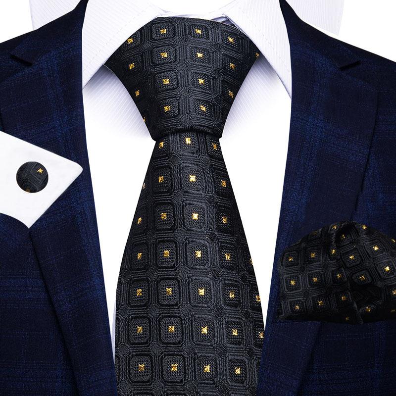 2025 Men'S Business Black Gift Box Striped Plain Tie Pocket Towel Tie Gift Set
