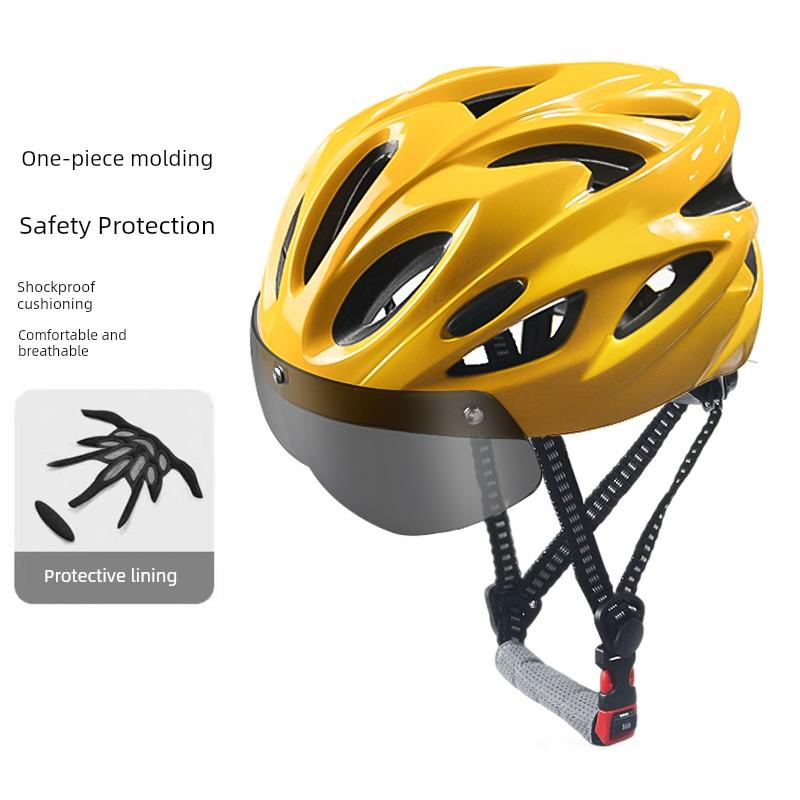 Bicycle Riding Helmet, Color-Changing Magnetic Goggles, Adult Men's and Women's Mountain Bike, Road Bike Safety Helmet, Takeaway Helmet