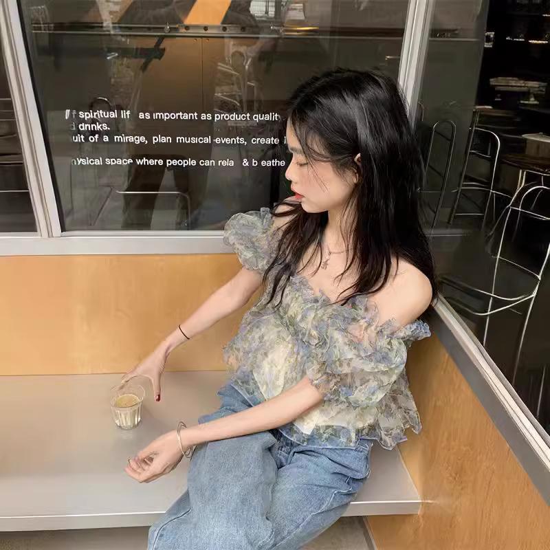 Women's Off-Shoulder Floral Puff Sleeve Summer Top