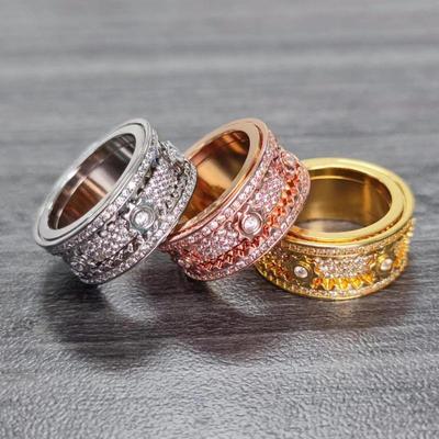 Metal Round Gypsophila Rotatable Gear Ring Rotating CNC Full Diamond Inlay Mechanical Sense
