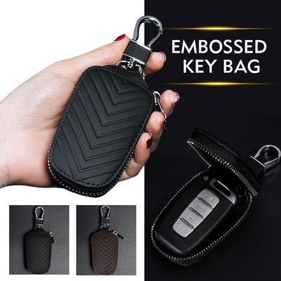 2023 New Top-grade Genuine Leather Car Key Case Cover Universal V Pattern Embossed Smart Car Keychain Pouch Bag Car