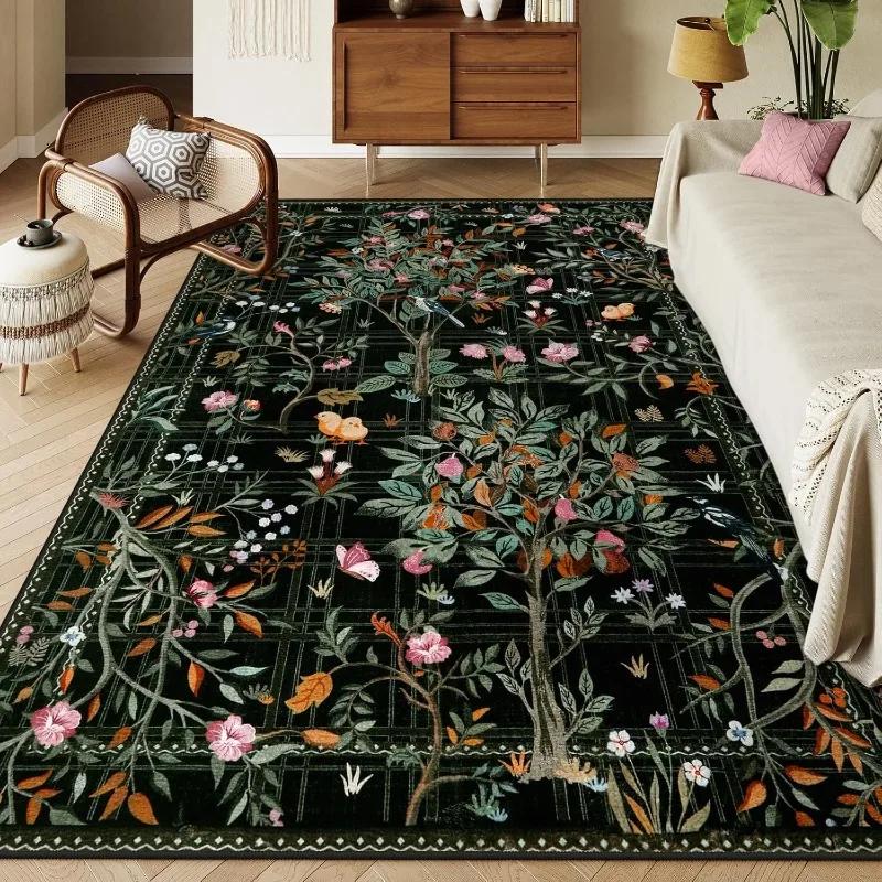 Donkergroen Bloemen Vloerkleed voor Woonkamer, Kinderkamer, Slaapkamer – Zachte Antislip Vloermat, Machinewasbaar Botanisch Tapijt 80x120cm(31x46in)