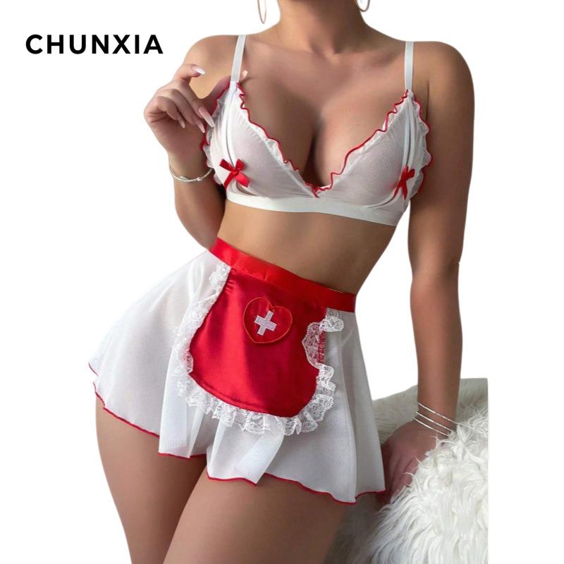 Sexy Maid Nurse Passion Seduction Uniform Suit Pure Desire Split Lingerie Women