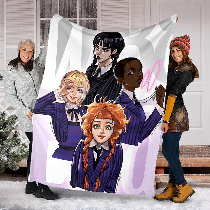1pc Addams Family Wednesday4 Theme Blanket - Digital Print, Polyester, Cozy for All Seasons, Perfect for Outdoor, and Travel