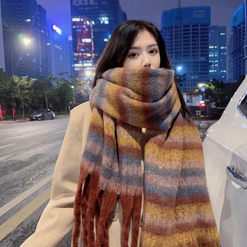 Korean version of wool plaid scarf women's winter new fashion versatile thickened warm student couple plush scarf men